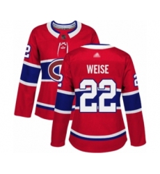 Women's Montreal Canadiens #22 Dale Weise Authentic Red Home Hockey Jersey