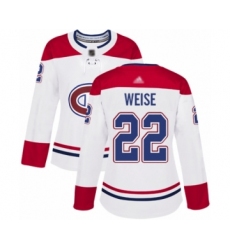 Women's Montreal Canadiens #22 Dale Weise Authentic White Away Hockey Jersey