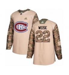 Youth Montreal Canadiens #22 Dale Weise Authentic Camo Veterans Day Practice Hockey Jersey