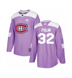 Men's Montreal Canadiens #32 Christian Folin Authentic Purple Fights Cancer Practice Hockey Jersey