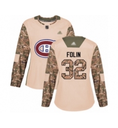 Women's Montreal Canadiens #32 Christian Folin Authentic Camo Veterans Day Practice Hockey Jersey