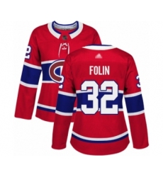 Women's Montreal Canadiens #32 Christian Folin Authentic Red Home Hockey Jersey