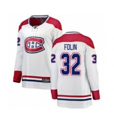 Women's Montreal Canadiens #32 Christian Folin Authentic White Away Fanatics Branded Breakaway Hockey Jersey