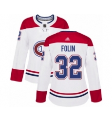 Women's Montreal Canadiens #32 Christian Folin Authentic White Away Hockey Jersey