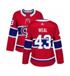 Women's Montreal Canadiens #43 Jordan Weal Authentic Red Home Hockey Jersey