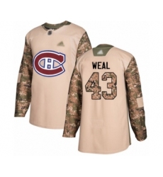 Youth Montreal Canadiens #43 Jordan Weal Authentic Camo Veterans Day Practice Hockey Jersey