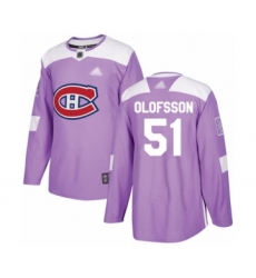 Men's Montreal Canadiens #51 Gustav Olofsson Authentic Purple Fights Cancer Practice Hockey Jersey