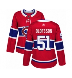 Women's Montreal Canadiens #51 Gustav Olofsson Authentic Red Home Hockey Jersey