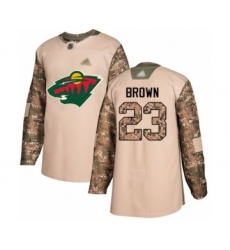 Men's Minnesota Wild #23 J.T. Brown Authentic Camo Veterans Day Practice Hockey Jersey