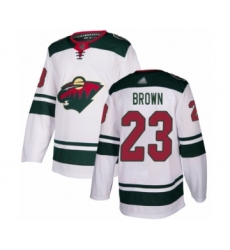 Men's Minnesota Wild #23 J.T. Brown Authentic White Away Hockey Jersey