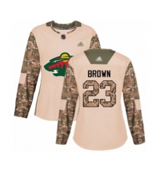 Women's Minnesota Wild #23 J.T. Brown Authentic Camo Veterans Day Practice Hockey Jersey