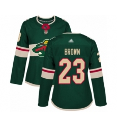 Women's Minnesota Wild #23 J.T. Brown Authentic Green Home Hockey Jersey