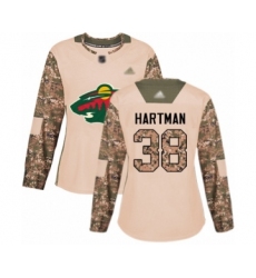 Women's Minnesota Wild #38 Ryan Hartman Authentic Camo Veterans Day Practice Hockey Jersey