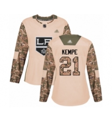 Women's Los Angeles Kings #21 Mario Kempe Authentic Camo Veterans Day Practice Hockey Jersey