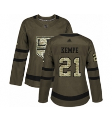 Women's Los Angeles Kings #21 Mario Kempe Authentic Green Salute to Service Hockey Jersey