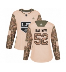 Women's Los Angeles Kings #52 Arthur Kaliyev Authentic Camo Veterans Day Practice Hockey Jersey