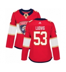 Women's Florida Panthers #53 John Ludvig Authentic Red Home Hockey Jersey