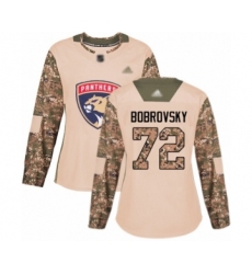 Women's Florida Panthers #72 Sergei Bobrovsky Authentic Camo Veterans Day Practice Hockey Jersey