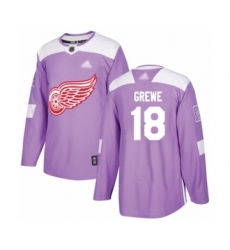 Men's Detroit Red Wings #18 Albin Grewe Authentic Purple Fights Cancer Practice Hockey Jersey