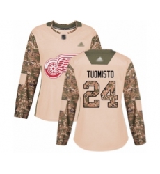 Women's Detroit Red Wings #24 Antti Tuomisto Authentic Camo Veterans Day Practice Hockey Jersey