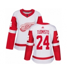 Women's Detroit Red Wings #24 Antti Tuomisto Authentic White Away Hockey Jersey