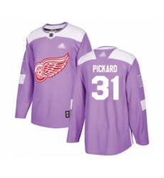 Men's Detroit Red Wings #31 Calvin Pickard Authentic Purple Fights Cancer Practice Hockey Jersey