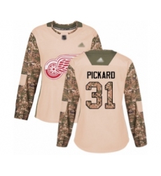 Women's Detroit Red Wings #31 Calvin Pickard Authentic Camo Veterans Day Practice Hockey Jersey