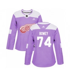 Women's Detroit Red Wings #74 Madison Bowey Authentic Purple Fights Cancer Practice Hockey Jersey