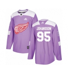 Men's Detroit Red Wings #95 Albert Johansson Authentic Purple Fights Cancer Practice Hockey Jersey