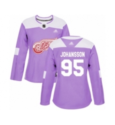 Women's Detroit Red Wings #95 Albert Johansson Authentic Purple Fights Cancer Practice Hockey Jersey