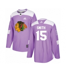 Youth Chicago Blackhawks #15 Zack Smith Authentic Purple Fights Cancer Practice Hockey Jersey