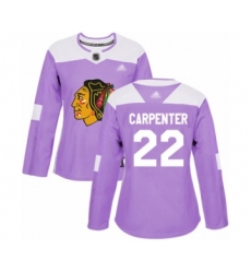 Women's Chicago Blackhawks #22 Ryan Carpenter Authentic Purple Fights Cancer Practice Hockey Jersey