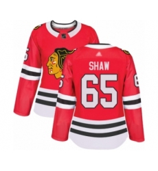 Women's Chicago Blackhawks #65 Andrew Shaw Authentic Red Home Hockey Jersey