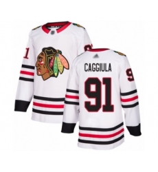 Men's Chicago Blackhawks #91 Drake Caggiula Authentic White Away Hockey Jersey