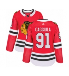 Women's Chicago Blackhawks #91 Drake Caggiula Authentic Red Home Hockey Jersey