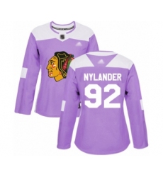 Women's Chicago Blackhawks #92 Alexander Nylander Authentic Purple Fights Cancer Practice Hockey Jersey