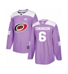 Men's Carolina Hurricanes #6 Joel Edmundson Authentic Purple Fights Cancer Practice Hockey Jersey