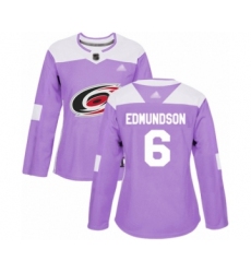 Women's Carolina Hurricanes #6 Joel Edmundson Authentic Purple Fights Cancer Practice Hockey Jersey