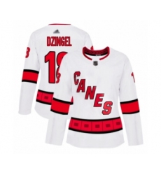 Women's Carolina Hurricanes #18 Ryan Dzingel Authentic White Away Hockey Jersey