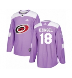 Youth Carolina Hurricanes #18 Ryan Dzingel Authentic Purple Fights Cancer Practice Hockey Jersey