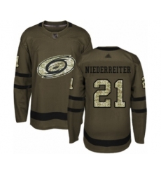 Men's Carolina Hurricanes #21 Nino Niederreiter Authentic Green Salute to Service Hockey Jersey