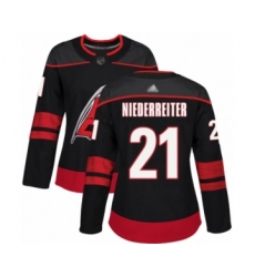 Women's Carolina Hurricanes #21 Nino Niederreiter Authentic Black Alternate Hockey Jersey