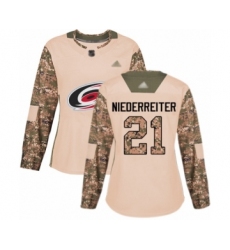 Women's Carolina Hurricanes #21 Nino Niederreiter Authentic Camo Veterans Day Practice Hockey Jersey