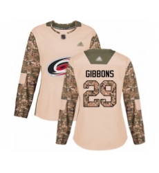 Women's Carolina Hurricanes #29 Brian Gibbons Authentic Camo Veterans Day Practice Hockey Jersey