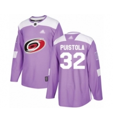 Men's Carolina Hurricanes #32 Patrik Puistola Authentic Purple Fights Cancer Practice Hockey Jersey