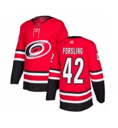 Men's Carolina Hurricanes #42 Gustav Forsling Authentic Red Home Hockey Jersey