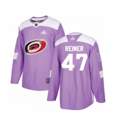 Men's Carolina Hurricanes #47 James Reimer Authentic Purple Fights Cancer Practice Hockey Jersey