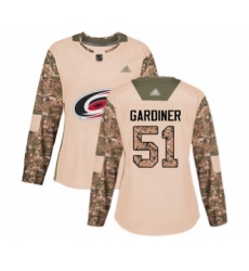 Women's Carolina Hurricanes #51 Jake Gardiner Authentic Camo Veterans Day Practice Hockey Jersey