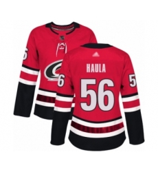 Women's Carolina Hurricanes #56 Erik Haula Authentic Red Home Hockey Jersey