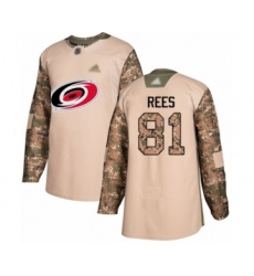 Men's Carolina Hurricanes #81 Jamieson Rees Authentic Camo Veterans Day Practice Hockey Jersey